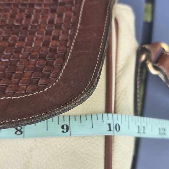 Bally Crossbody Vintage Purse  Woven Leather 3 compartments Cream & Brown - Picture 12 of 16
